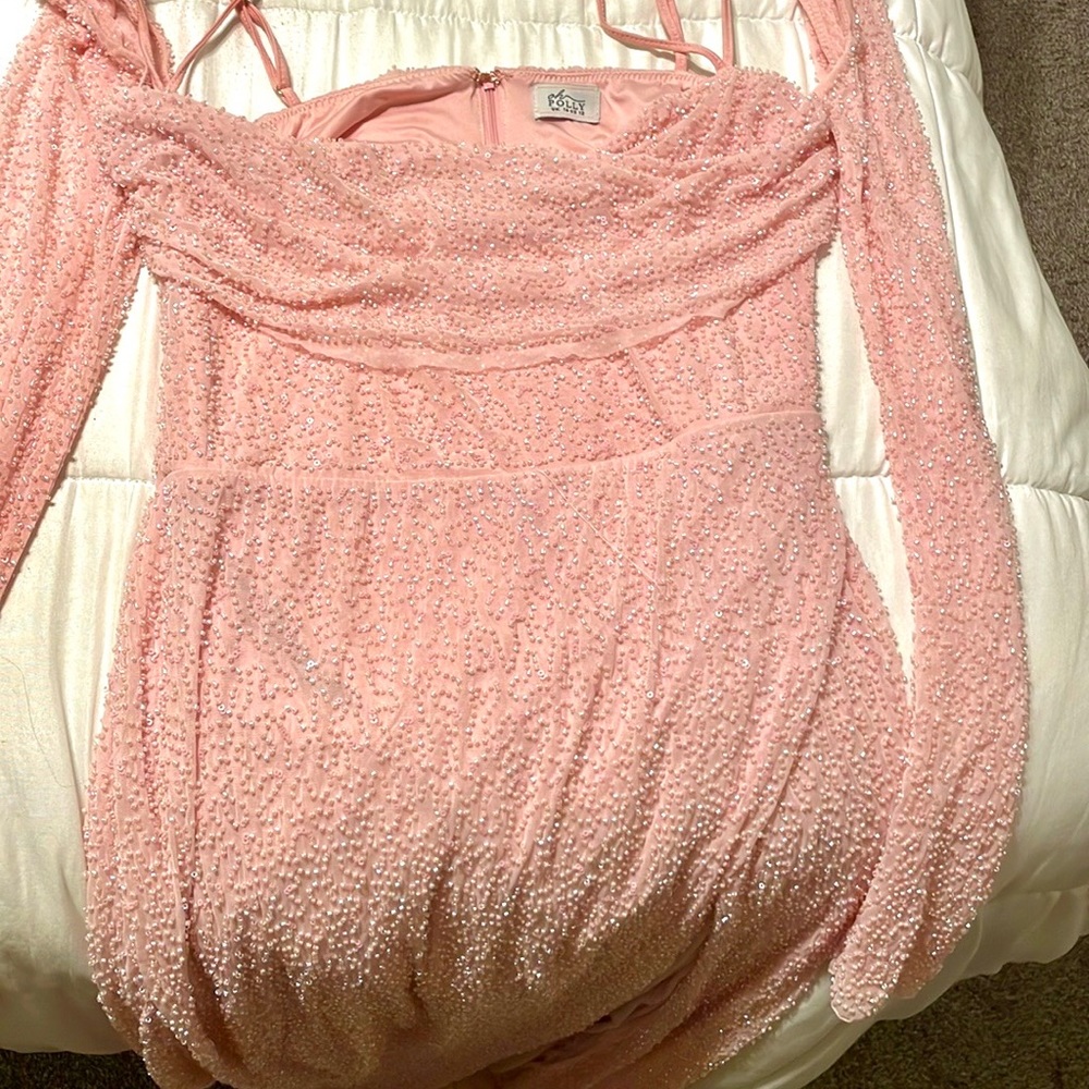 Embellished Cowl Neck Maxi Dress in Blush US 12 - Picture 4 of 4